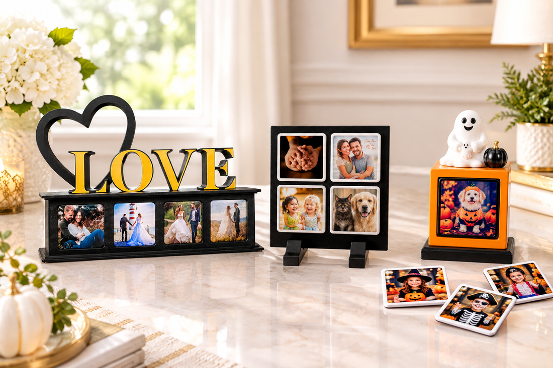 DSignsBySandy photo magnet displays featuring interchangeable 2-inch square photo magnets