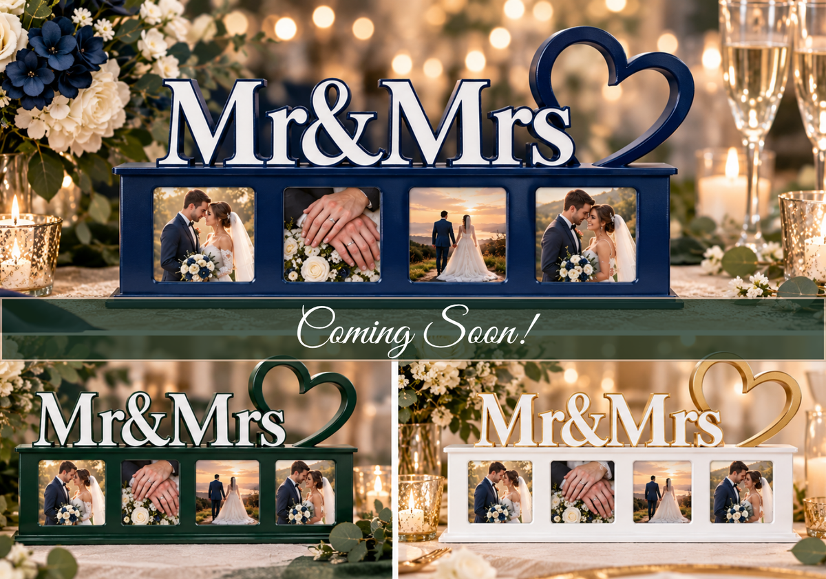 Celebrate your wedding day.  Mr. & Mrs. wedding photo magnet display in various colors.
