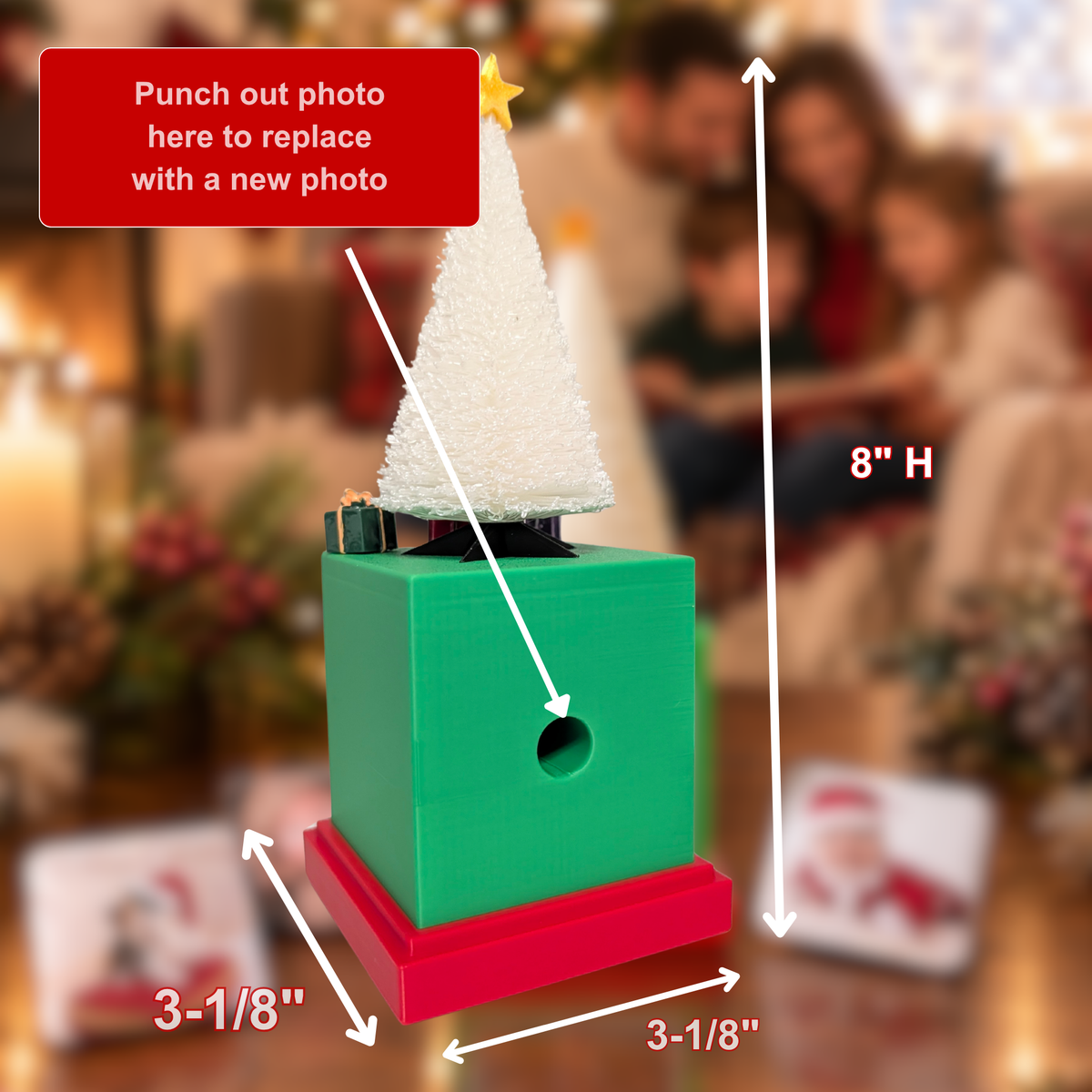 Silk white Christmas Tree Memory Cube showing back side. 